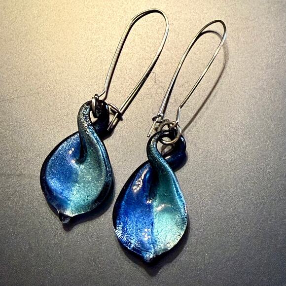 Handcrafted Jewelry - Artisan Handcrafted Blue Twist Glass Beaded Drop Earrings